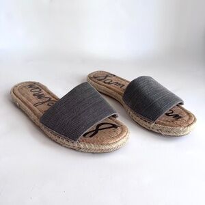 Same Edelman Aluna Pewter Suede/Metallic Braided Espadrille Slides Size 8.5
